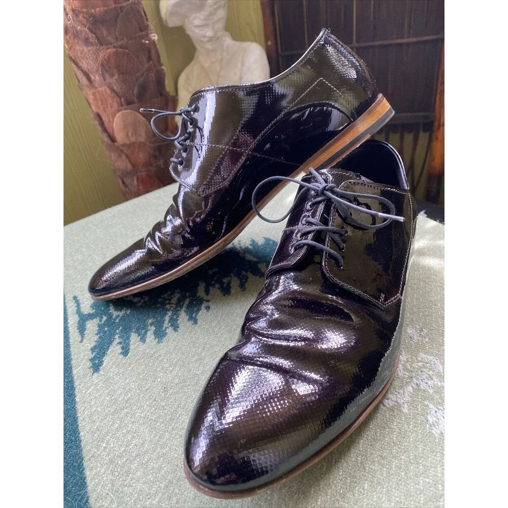 Men’s 41 Hugo Boss Black Patent 8 D Diamond Dress Shoes